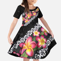 Black Polynesia Family Matching Tank Maxi Dress and Hawaiian Shirt Plumeria With Hibiscus Pattern Tropical Vibes LT14 Daughter's Dress Black - Polynesian Pride
