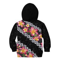 Black Polynesia Kid Hoodie Plumeria With Hibiscus Pattern Tropical Vibes LT14 - Polynesian Pride