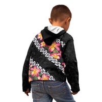 Black Polynesia Kid Hoodie Plumeria With Hibiscus Pattern Tropical Vibes LT14 - Polynesian Pride