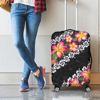Black Polynesia Luggage Cover Plumeria With Hibiscus Pattern Tropical Vibes LT14 - Polynesian Pride