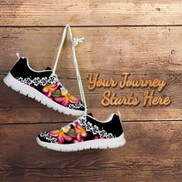 Black Polynesia Sneakers Plumeria With Hibiscus Pattern Tropical Vibes