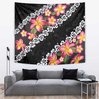 Black Polynesia Tapestry Plumeria With Hibiscus Pattern Tropical Vibes LT14 Black - Polynesian Pride