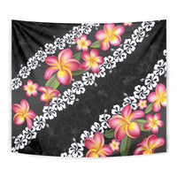 Black Polynesia Tapestry Plumeria With Hibiscus Pattern Tropical Vibes LT14 - Polynesian Pride