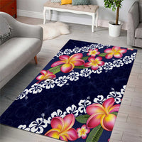Blue Polynesia Area Rug Plumeria With Hibiscus Pattern Tropical Vibes