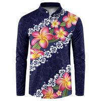 Blue Polynesia Button Sweatshirt Plumeria With Hibiscus Pattern Tropical Vibes LT14 Blue - Polynesian Pride