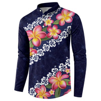 Blue Polynesia Button Sweatshirt Plumeria With Hibiscus Pattern Tropical Vibes LT14 - Polynesian Pride