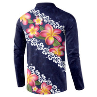 Blue Polynesia Button Sweatshirt Plumeria With Hibiscus Pattern Tropical Vibes LT14 - Polynesian Pride