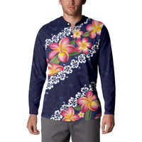 Blue Polynesia Button Sweatshirt Plumeria With Hibiscus Pattern Tropical Vibes LT14 - Polynesian Pride