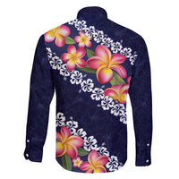 Blue Polynesia Family Matching Long Sleeve Bodycon Dress and Hawaiian Shirt Plumeria With Hibiscus Pattern Tropical Vibes LT14 - Polynesian Pride
