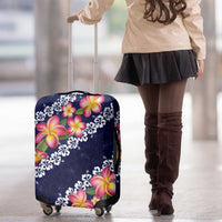 Blue Polynesia Luggage Cover Plumeria With Hibiscus Pattern Tropical Vibes LT14 - Polynesian Pride