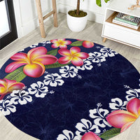 Blue Polynesia Round Carpet Plumeria With Hibiscus Pattern Tropical Vibes LT14 Blue - Polynesian Pride