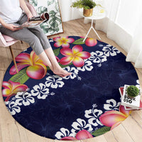 Blue Polynesia Round Carpet Plumeria With Hibiscus Pattern Tropical Vibes LT14 - Polynesian Pride