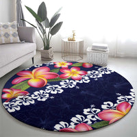 Blue Polynesia Round Carpet Plumeria With Hibiscus Pattern Tropical Vibes LT14 - Polynesian Pride