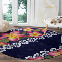 Blue Polynesia Round Carpet Plumeria With Hibiscus Pattern Tropical Vibes LT14 - Polynesian Pride