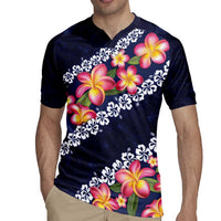 Blue Polynesia Rugby Jersey Plumeria With Hibiscus Pattern Tropical Vibes