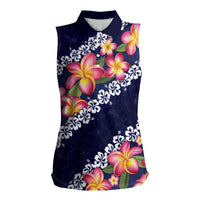 Blue Polynesia Women Sleeveless Polo Shirt Plumeria With Hibiscus Pattern Tropical Vibes LT14 Female Blue - Polynesian Pride