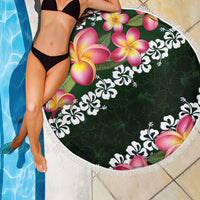 Green Polynesia Beach Blanket Plumeria With Hibiscus Pattern Tropical Vibes