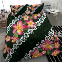 Green Polynesia Bedding Set Plumeria With Hibiscus Pattern Tropical Vibes LT14 - Polynesian Pride