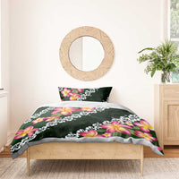 Green Polynesia Bedding Set Plumeria With Hibiscus Pattern Tropical Vibes LT14 - Polynesian Pride