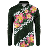 Green Polynesia Button Sweatshirt Plumeria With Hibiscus Pattern Tropical Vibes LT14 Green - Polynesian Pride