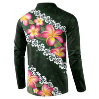 Green Polynesia Button Sweatshirt Plumeria With Hibiscus Pattern Tropical Vibes LT14 - Polynesian Pride
