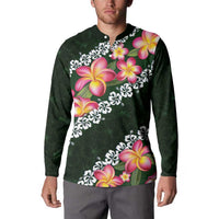 Green Polynesia Button Sweatshirt Plumeria With Hibiscus Pattern Tropical Vibes LT14 - Polynesian Pride