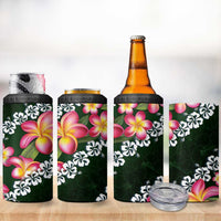 Green Polynesia 4 in 1 Can Cooler Tumbler Plumeria With Hibiscus Pattern Tropical Vibes