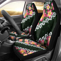 Green Polynesia Car Seat Cover Plumeria With Hibiscus Pattern Tropical Vibes LT14 - Polynesian Pride