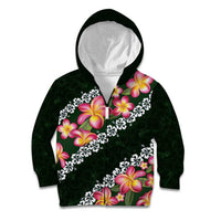 Green Polynesia Kid Hoodie Plumeria With Hibiscus Pattern Tropical Vibes LT14 Zip Hoodie Green - Polynesian Pride