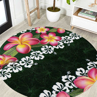 Green Polynesia Round Carpet Plumeria With Hibiscus Pattern Tropical Vibes LT14 Green - Polynesian Pride