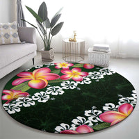 Green Polynesia Round Carpet Plumeria With Hibiscus Pattern Tropical Vibes LT14 - Polynesian Pride