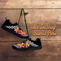 Green Polynesia Sneakers Plumeria With Hibiscus Pattern Tropical Vibes