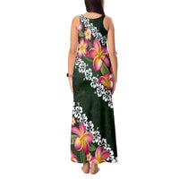 Green Polynesia Tank Maxi Dress Plumeria With Hibiscus Pattern Tropical Vibes