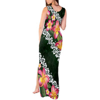 Green Polynesia Tank Maxi Dress Plumeria With Hibiscus Pattern Tropical Vibes