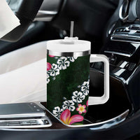 Green Polynesia Tumbler With Handle Plumeria With Hibiscus Pattern Tropical Vibes LT14 - Polynesian Pride