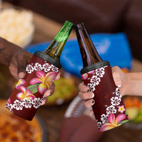 Oxblood Polynesia 4 in 1 Can Cooler Tumbler Plumeria With Hibiscus Pattern Tropical Vibes