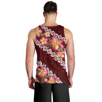 Oxblood Polynesia Men Tank Top Plumeria With Hibiscus Pattern Tropical Vibes