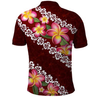 Oxblood Polynesia Polo Shirt Plumeria With Hibiscus Pattern Tropical Vibes LT14 - Polynesian Pride