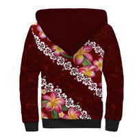 Oxblood Polynesia Sherpa Hoodie Plumeria With Hibiscus Pattern Tropical Vibes LT14 - Polynesian Pride