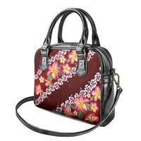 Oxblood Polynesia Shoulder Handbag Plumeria With Hibiscus Pattern Tropical Vibes
