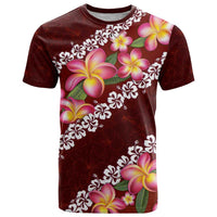 Oxblood Polynesia T Shirt Plumeria With Hibiscus Pattern Tropical Vibes LT14 Oxblood - Polynesian Pride