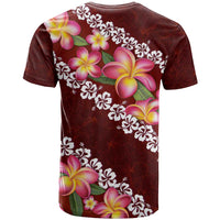 Oxblood Polynesia T Shirt Plumeria With Hibiscus Pattern Tropical Vibes LT14 - Polynesian Pride