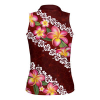 Oxblood Polynesia Women Sleeveless Polo Shirt Plumeria With Hibiscus Pattern Tropical Vibes LT14 - Polynesian Pride