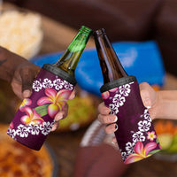 Pink Polynesia 4 in 1 Can Cooler Tumbler Plumeria With Hibiscus Pattern Tropical Vibes