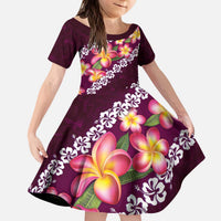 Pink Polynesia Kid Short Sleeve Dress Plumeria With Hibiscus Pattern Tropical Vibes LT14 KID Pink - Polynesian Pride