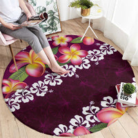 Pink Polynesia Round Carpet Plumeria With Hibiscus Pattern Tropical Vibes LT14 - Polynesian Pride