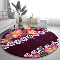 Pink Polynesia Round Carpet Plumeria With Hibiscus Pattern Tropical Vibes LT14 - Polynesian Pride
