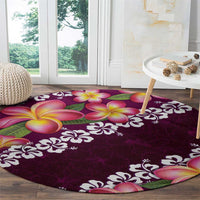 Pink Polynesia Round Carpet Plumeria With Hibiscus Pattern Tropical Vibes LT14 - Polynesian Pride