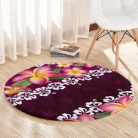 Pink Polynesia Round Carpet Plumeria With Hibiscus Pattern Tropical Vibes LT14 - Polynesian Pride
