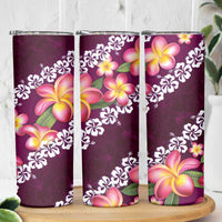 Pink Polynesia Skinny Tumbler Plumeria With Hibiscus Pattern Tropical Vibes